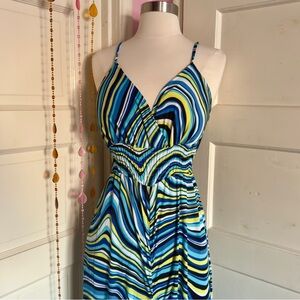 She’s Cool Colorful Striped Wide Leg Jumpsuit Romper Size L NWT